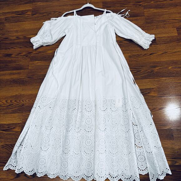 Ulla Johnson White Off the shoulder Puff Sleeve Narcisa Eyelet Maxi Dress sz 0 - Picture 11 of 14